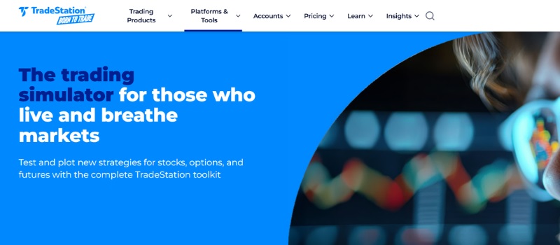 TradeStation trading simulator platform for testing stock, options, and futures trading strategies.
