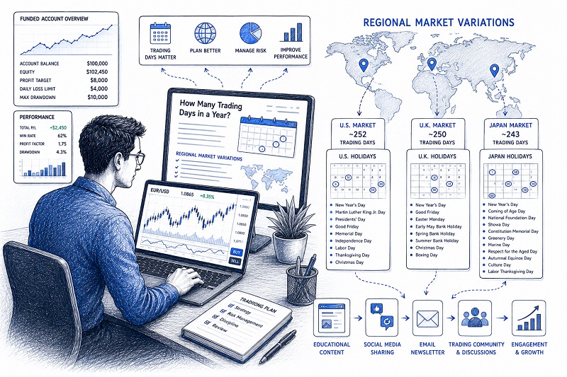 Trader comparing U.S., U.K., and Japan trading days, holidays, and market calendars.