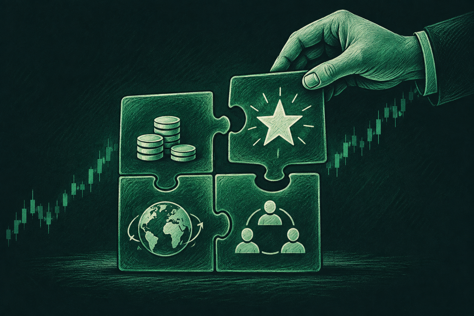 Puzzle pieces representing the income, flexibility, networking, and visibility gained through a prop firm affiliate program