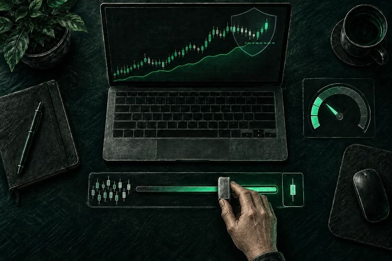 Trader adjusting risk exposure while monitoring drawdown limits during a prop firm challenge