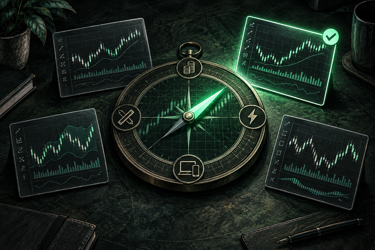 Compass guiding traders through charting platforms to choose the right TradingView alternative.