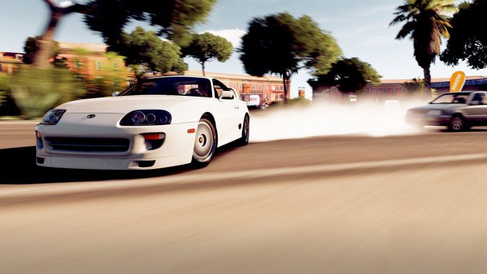White car drifting with the help of ABS systems