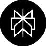 Symbole géométrique blanc abstrait sur fond noir composé de lignes droites formant un motif en étoile et flèche.