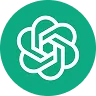 Icône du logo ChatGPT en blanc sur fond vert circulaire.