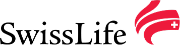 Logo rouge avec des formes stylisées et une croix blanche suisse.