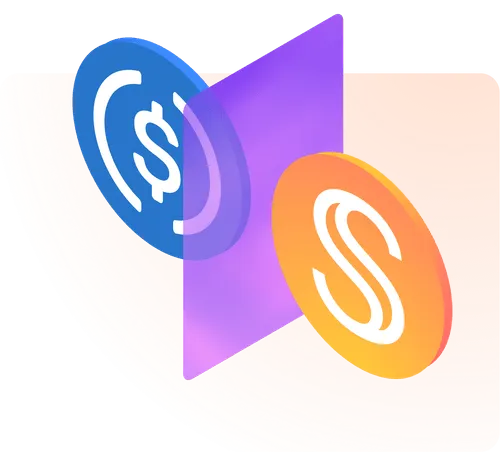Diagram showing 1:1 zero-fee conversion from USDC stablecoin to USDS on Sky.money