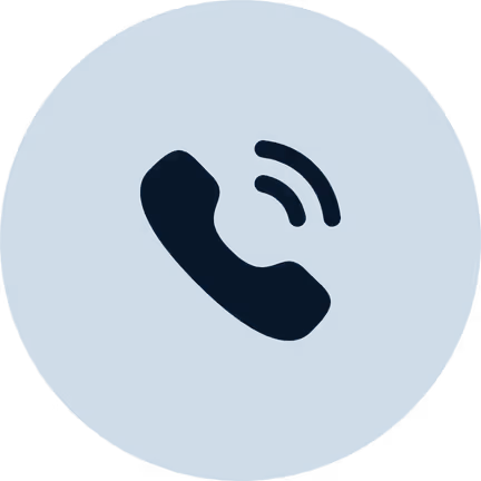 Blue circle icon with a black telephone handset and sound waves indicating a phone call.