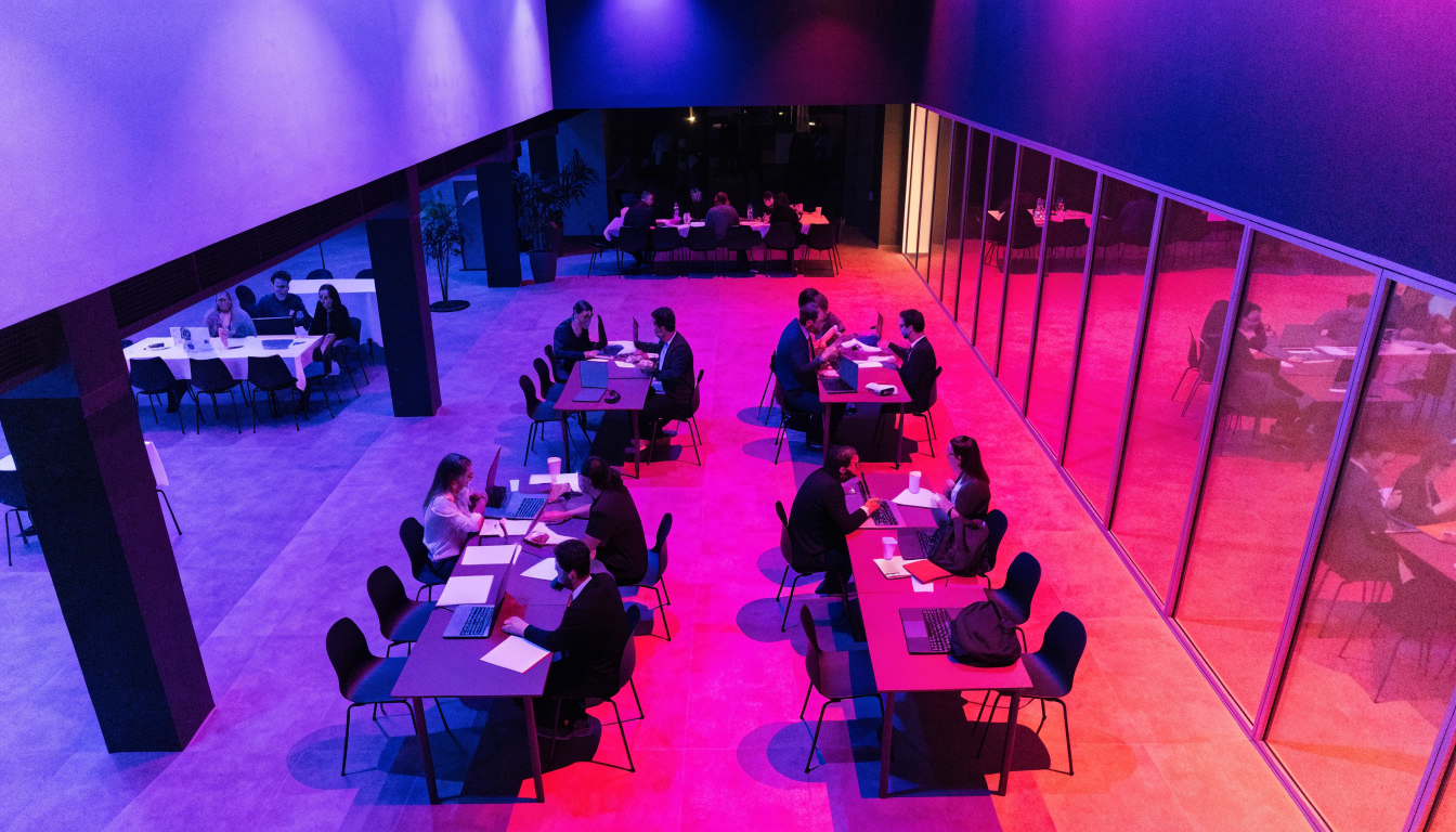 Modern training space with teams collaborating