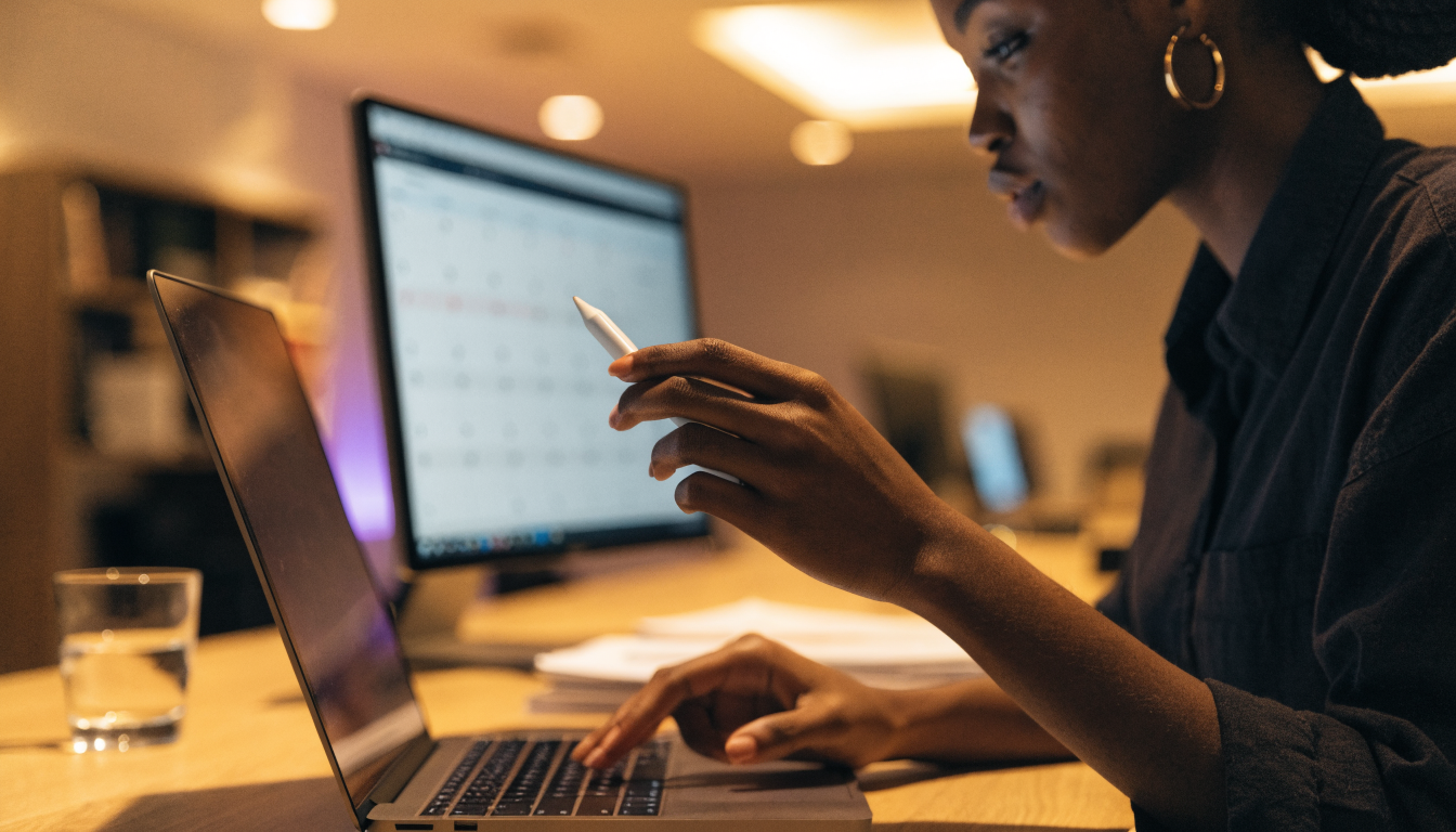 HR professional using an AI assistant on a laptop