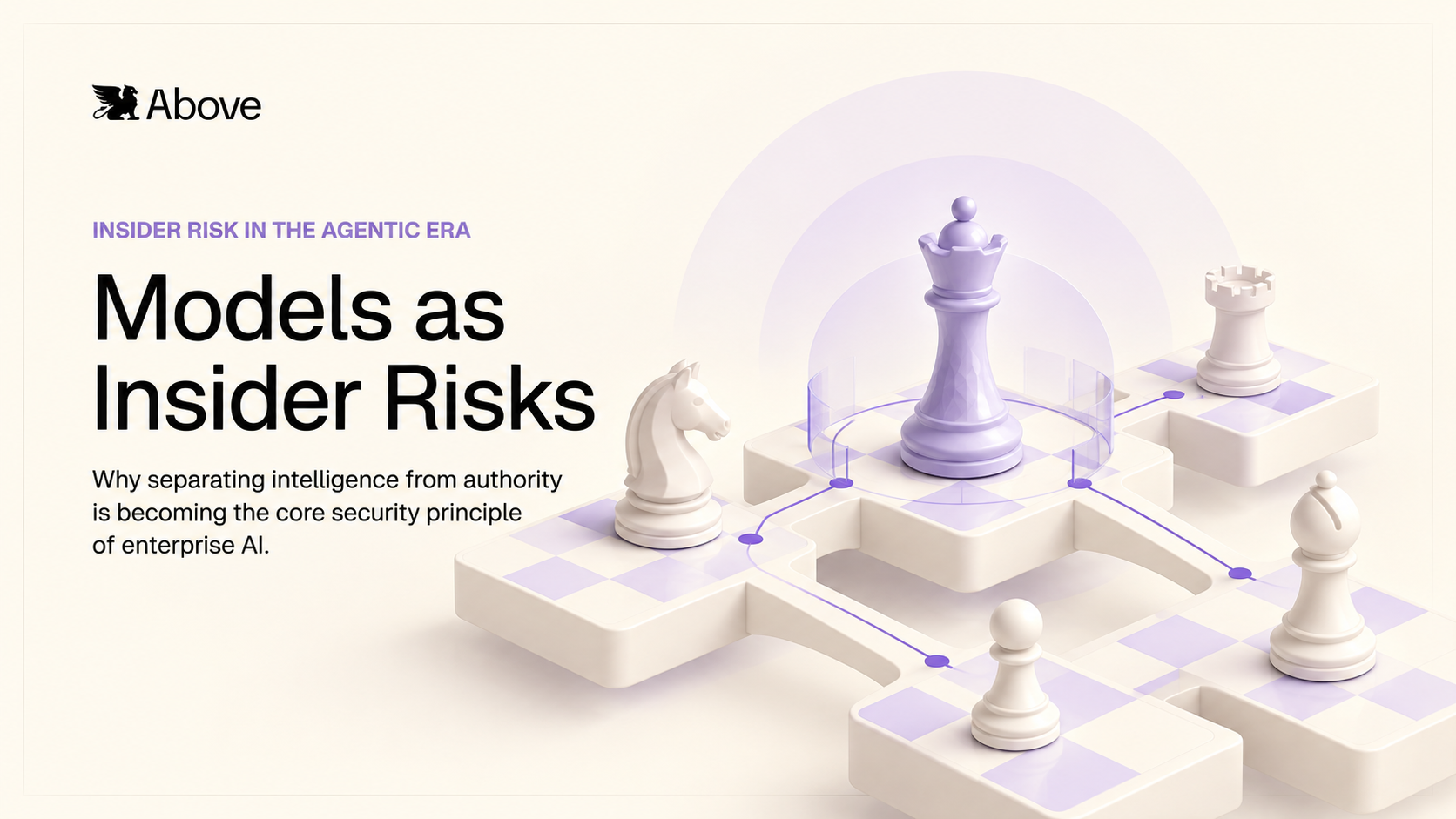 Above Security Models as Insider Risks illustration with chess pieces representing AI authority, oversight, and independent controls.