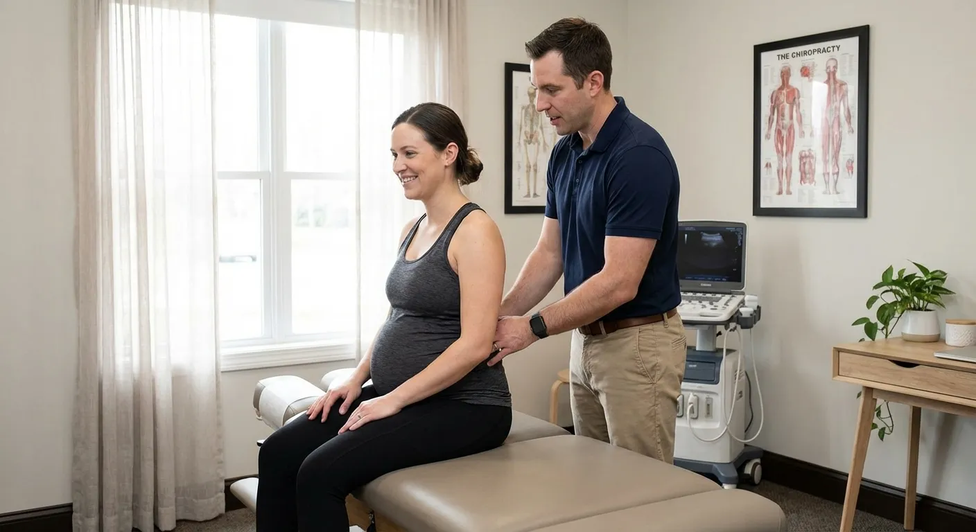  Pregnant patient receiving chiropractic care at a wellness clinic in Greenville