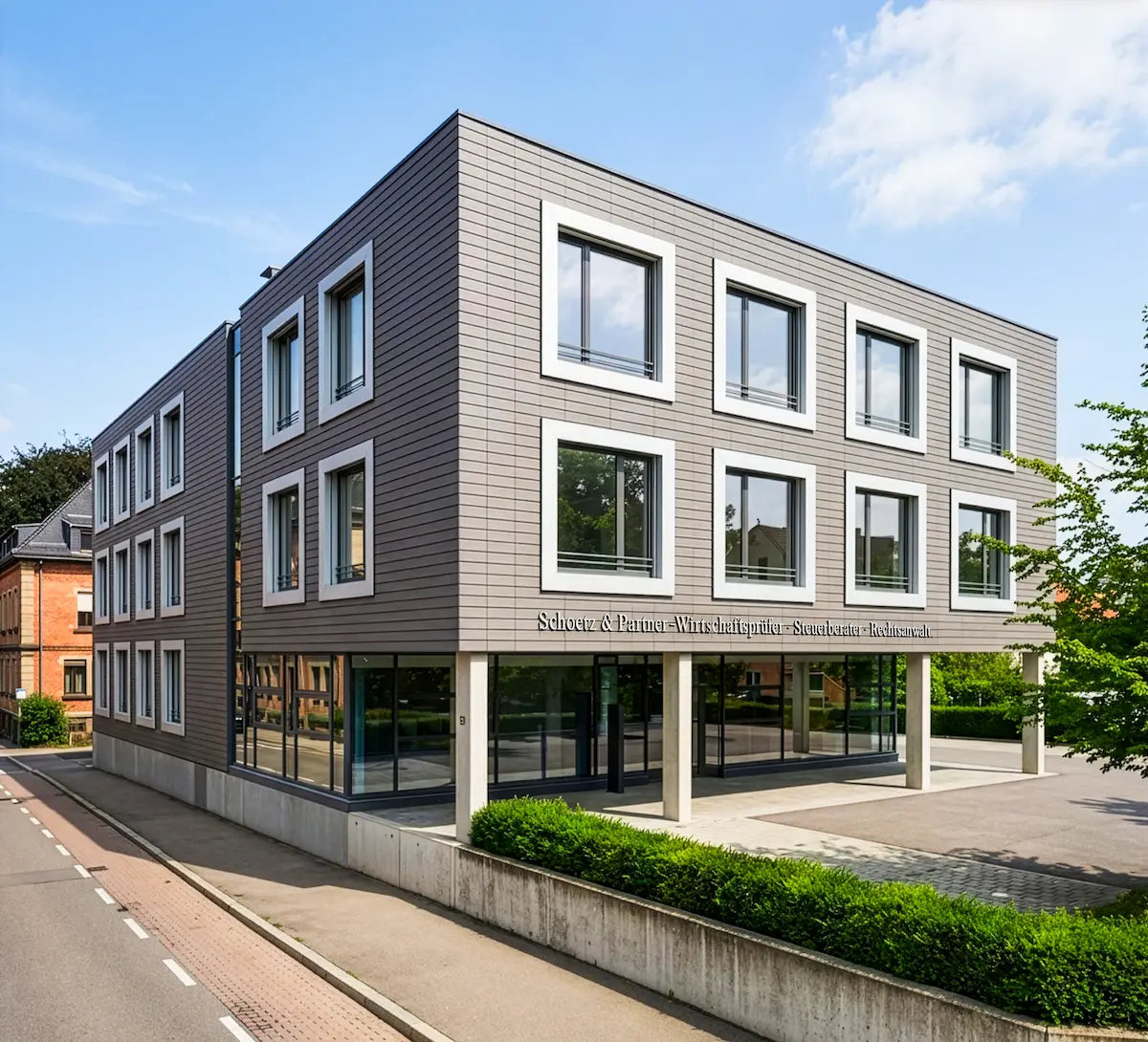 Gebäude der Steuerberaterkanzlei Schötz & Partner am Standort Göppingen – modernes Kanzleigebäude der Steuerberatung für Unternehmen und Privatpersonen in der Region Göppingen