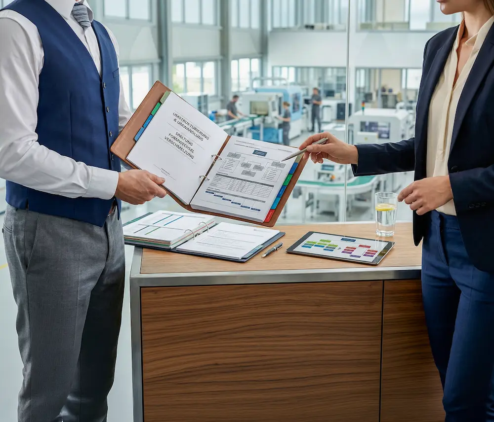 Beratung zu Umstrukturierungen und Umwandlungen mit Unterlagen zu Verschmelzung, Spaltung und Formwechsel bei Schoetz & Partner in Göppingen und Dresden