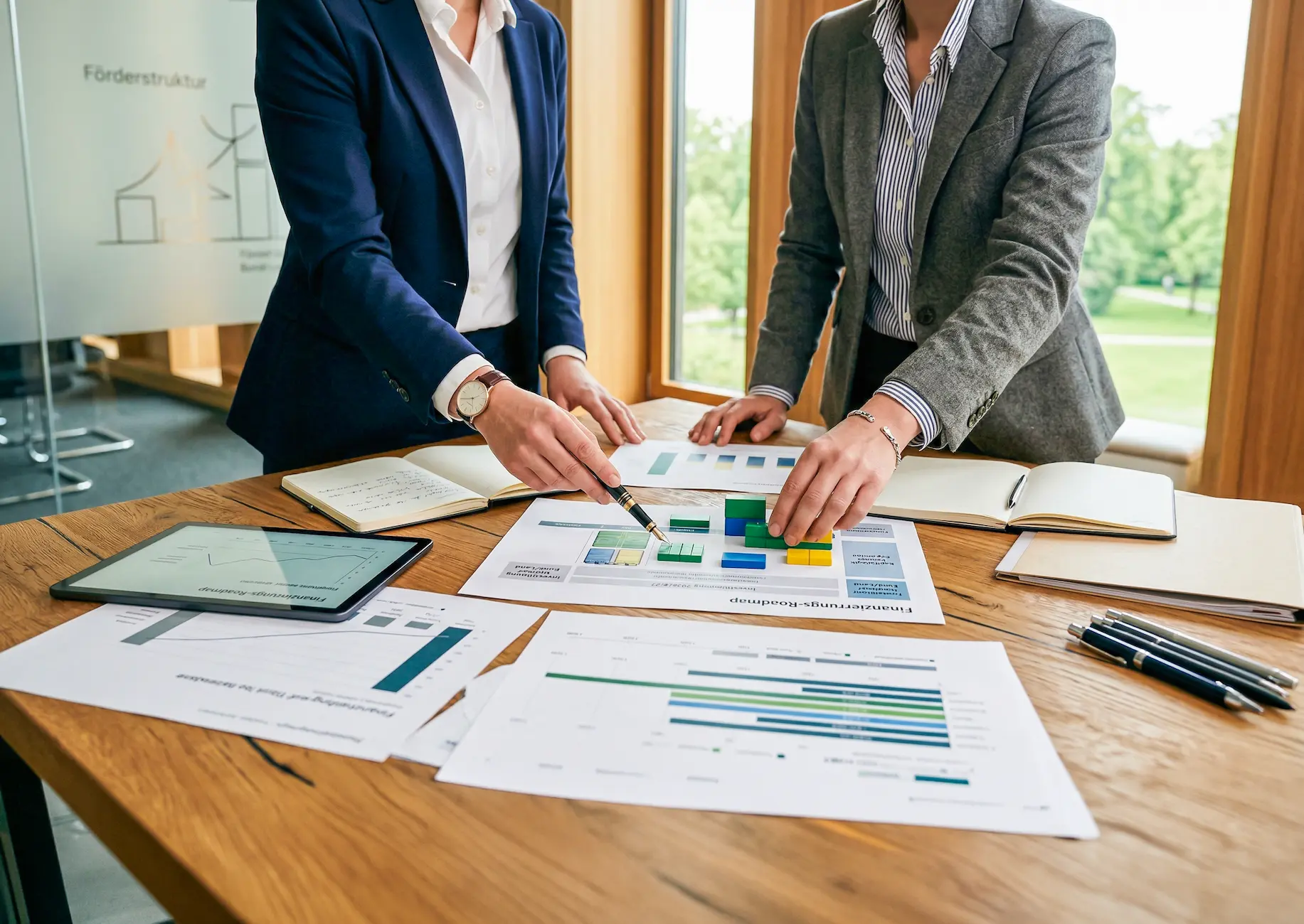 Unterlagen, Diagramme und Finanzierungsbausteine zur Planung von Finanzierung und Fördermitteln bei Schoetz & Partner in Göppingen und Dresden