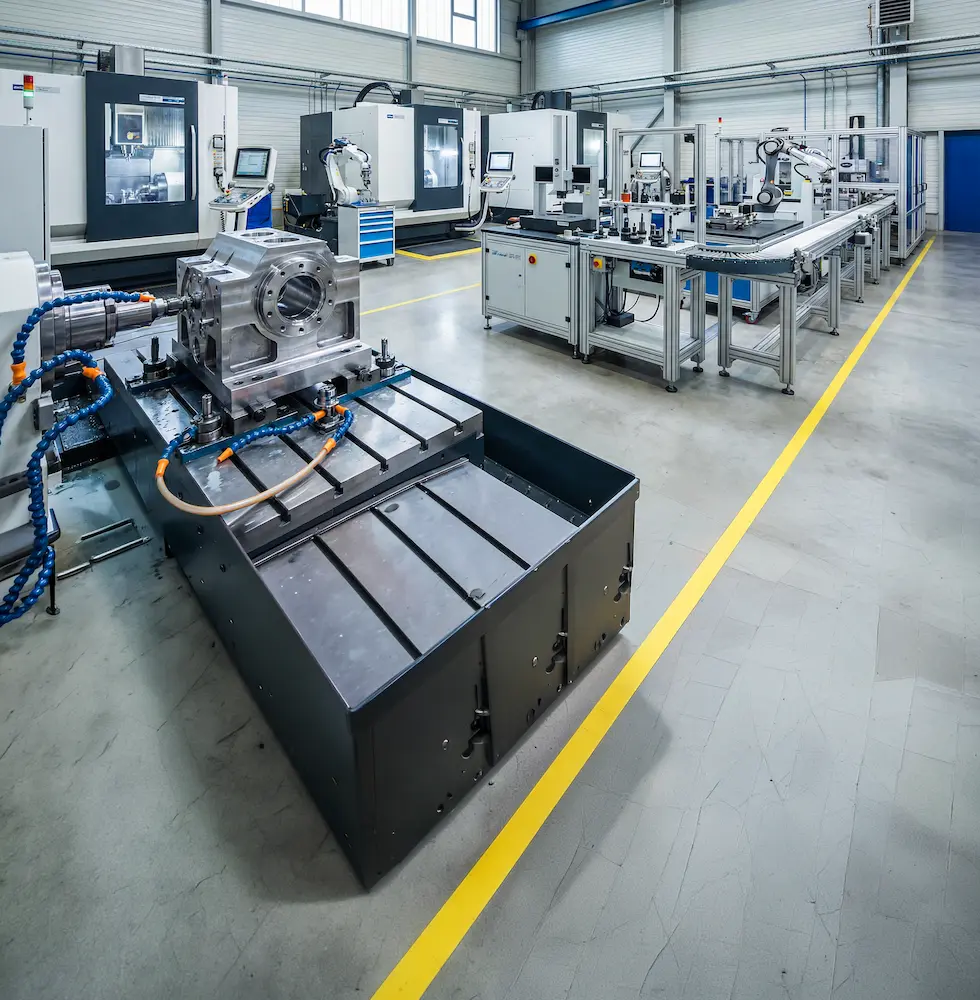 Moderner Produktionsbereich im Maschinenbau als Symbol für Industrieunternehmen bei Schoetz & Partner in Göppingen und Dresden