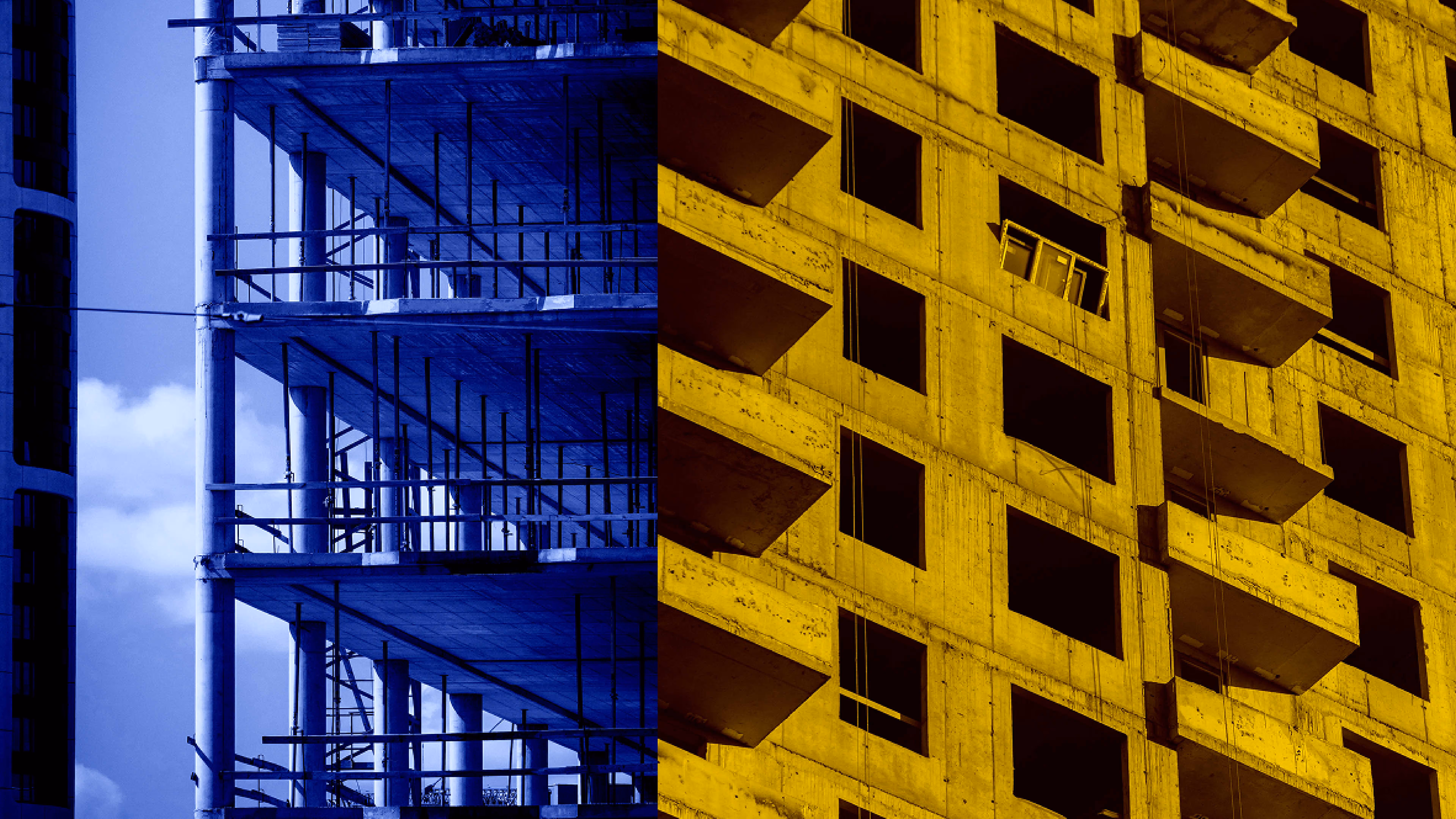 city talks buildings blue yellow