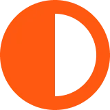 Orange circle enclosing a vertically divided black and orange semicircle, resembling a stylized logo.