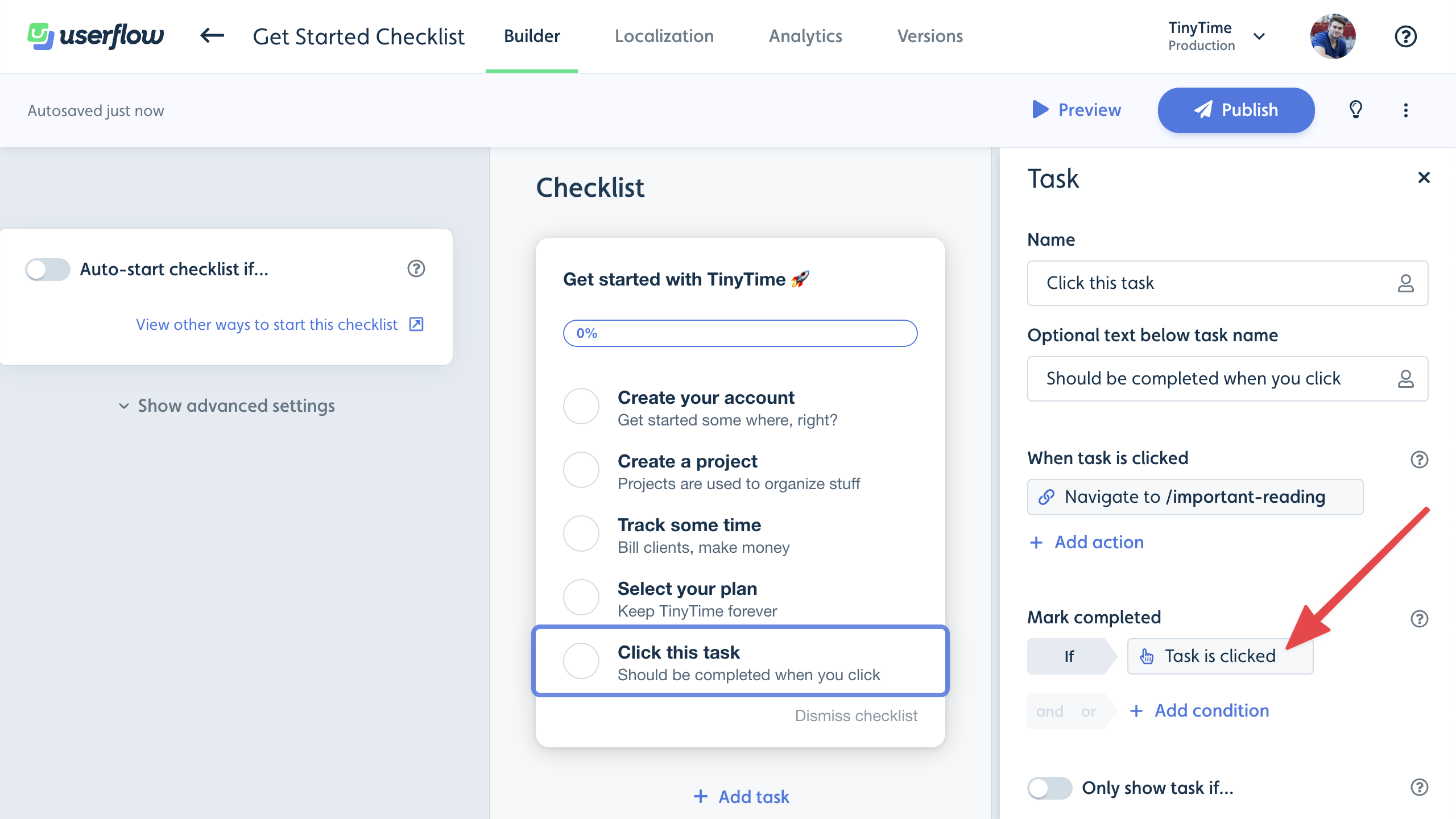 Task is clicked