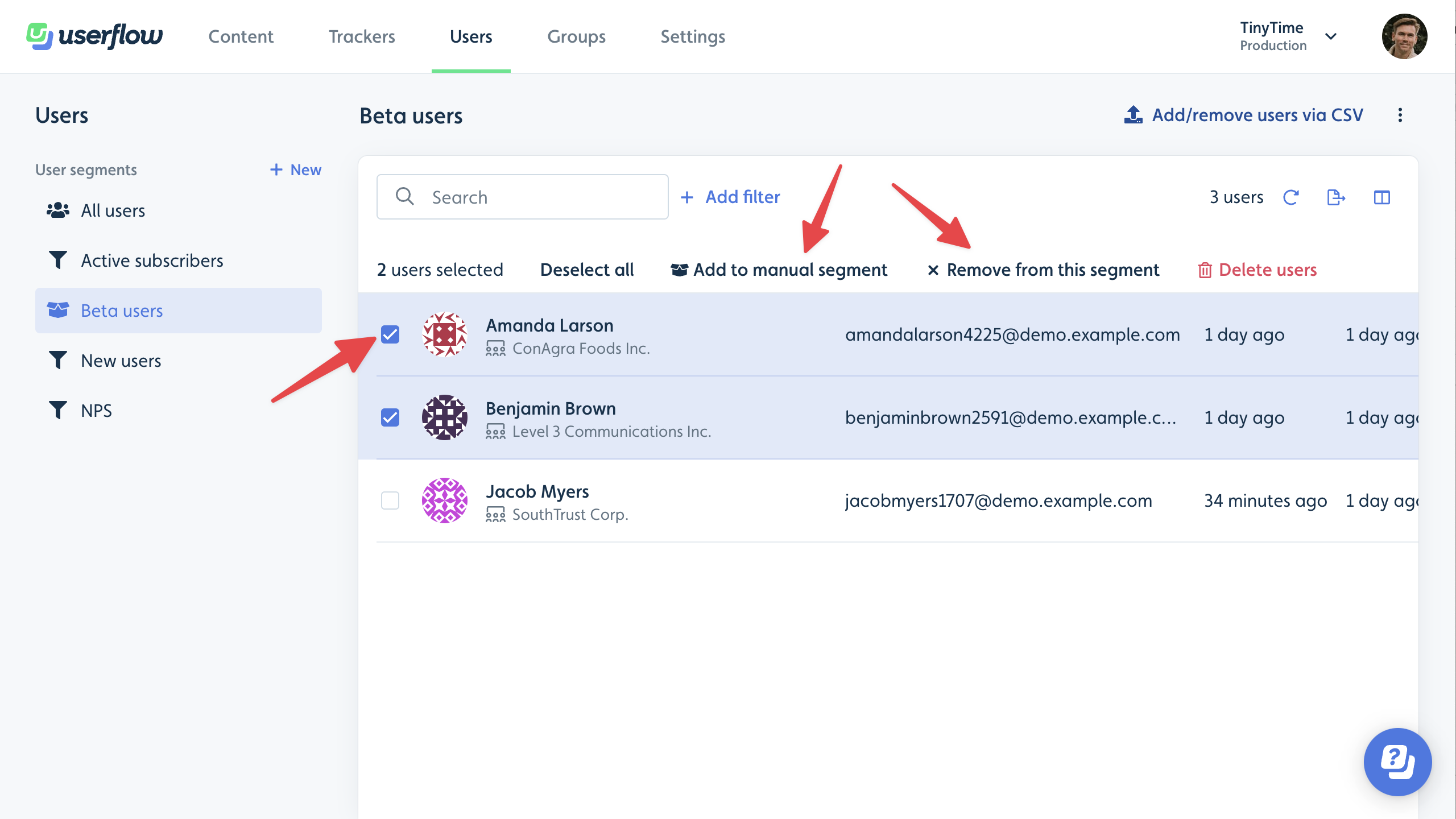 Adding/removing users to/from segment