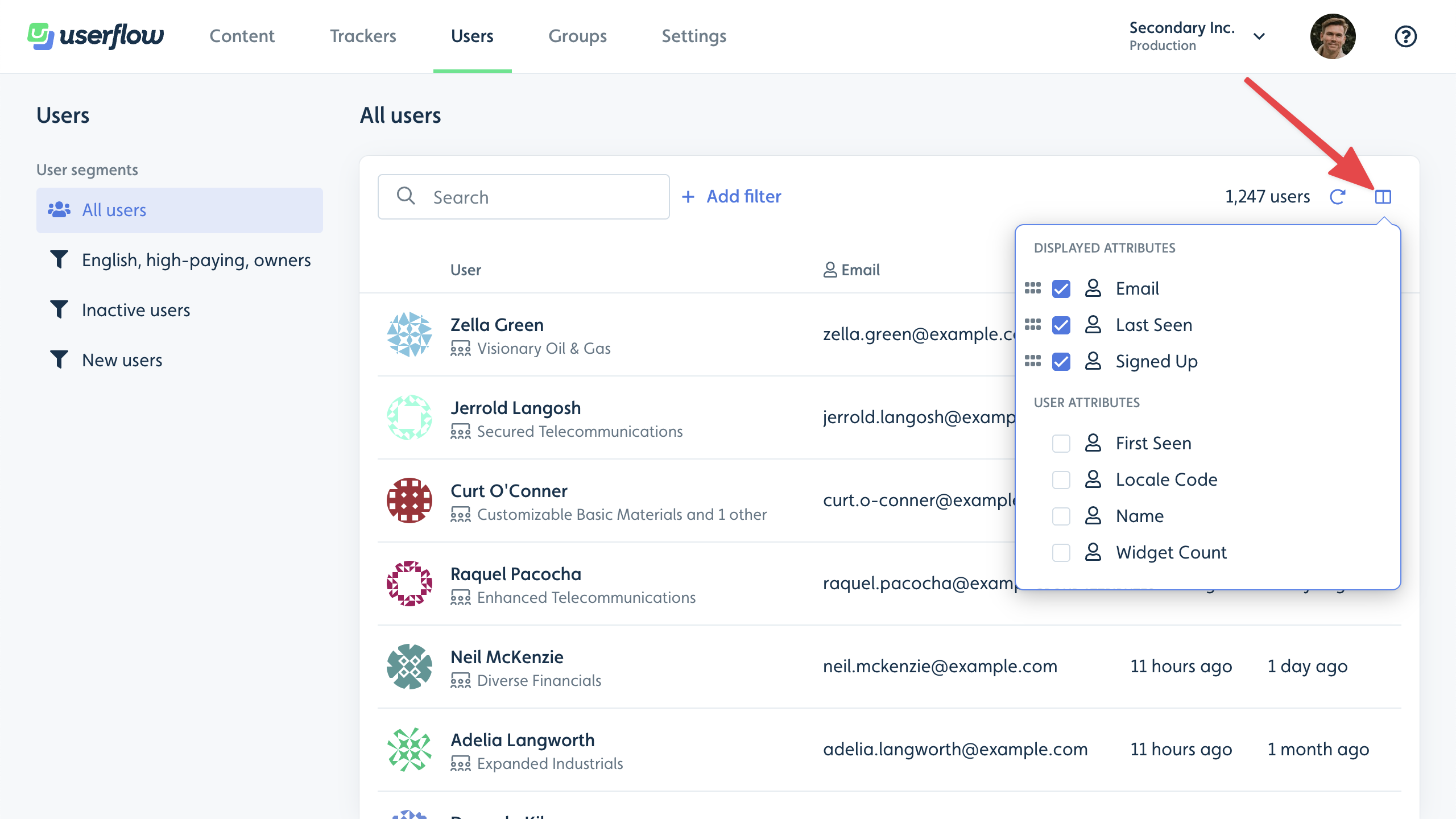 Users columns