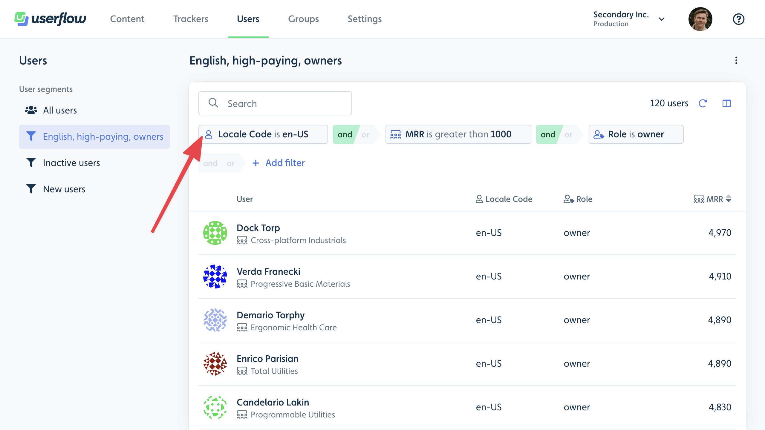 Users filter condition