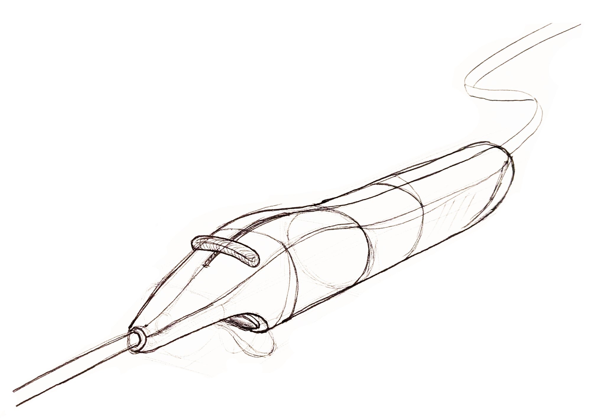 Hand-drawn concept sketch of a medical device handle