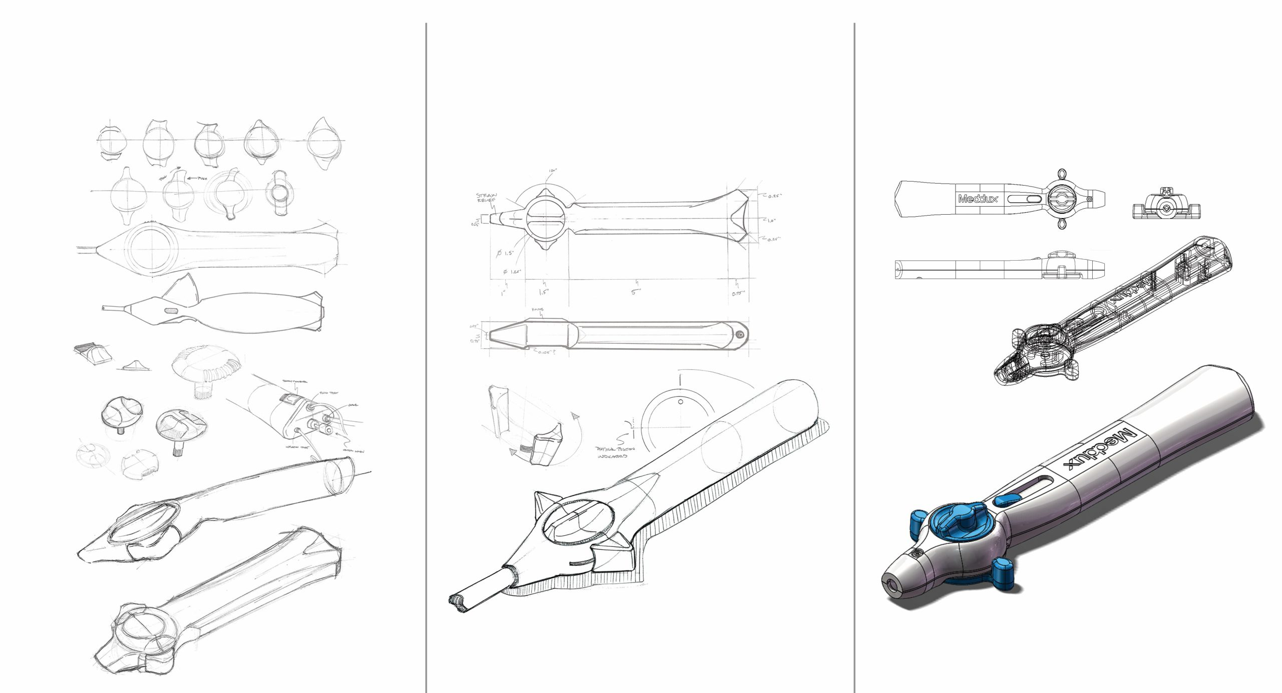 Hand-drawn concept sketch of a medical device handle