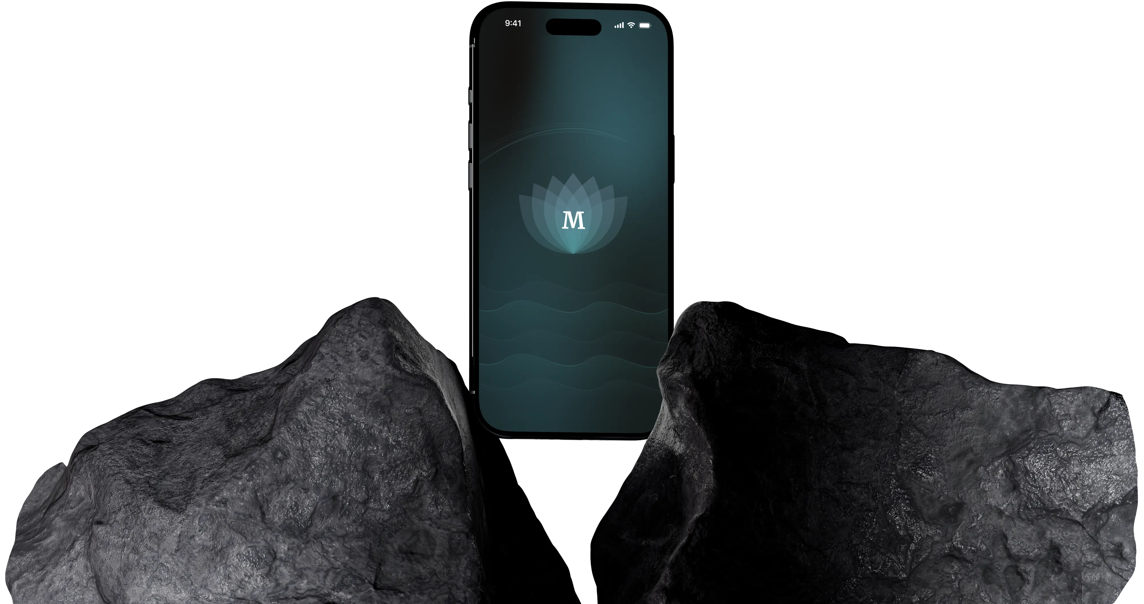 Phone between two rocks showing the Maureen breathwork lotus