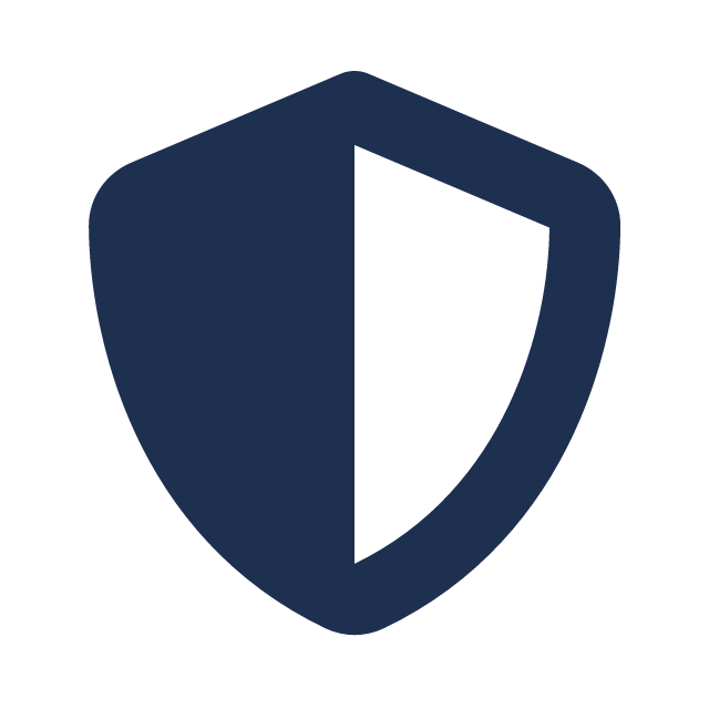 A dark blue shield icon with one vertical side and the other side forming a thick border outline.