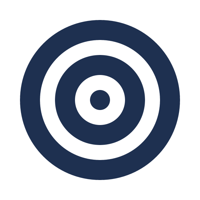 Dark blue target bullseye icon with three concentric circles on a transparent background.
