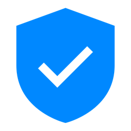 Blue shield with a black checkmark symbol in the center representing security or verification.