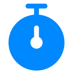 Blue stopwatch icon on black background.