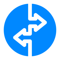 Blue circle split in half with black arrows pointing left and right inside.