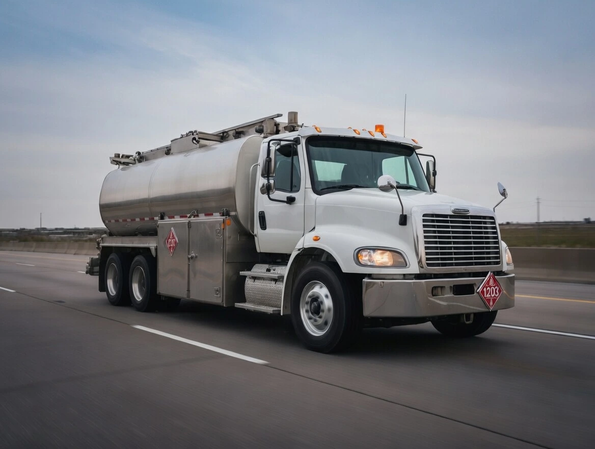 White fuel truck with silver tank