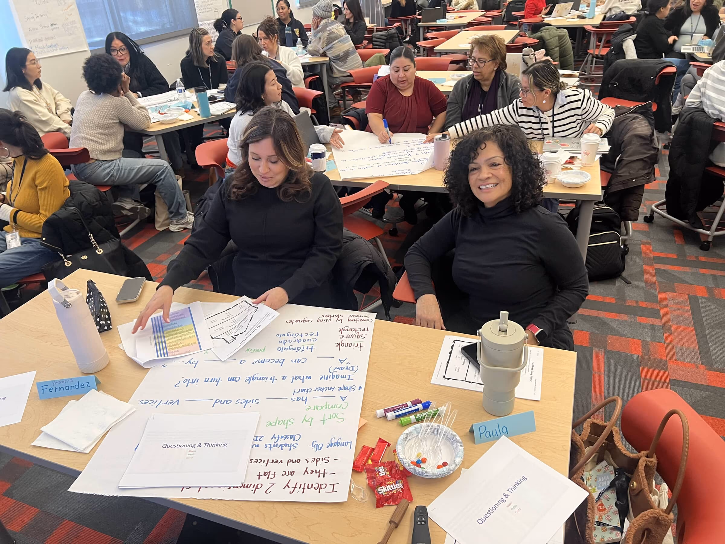 Educators working through planning charts at a DER workshop