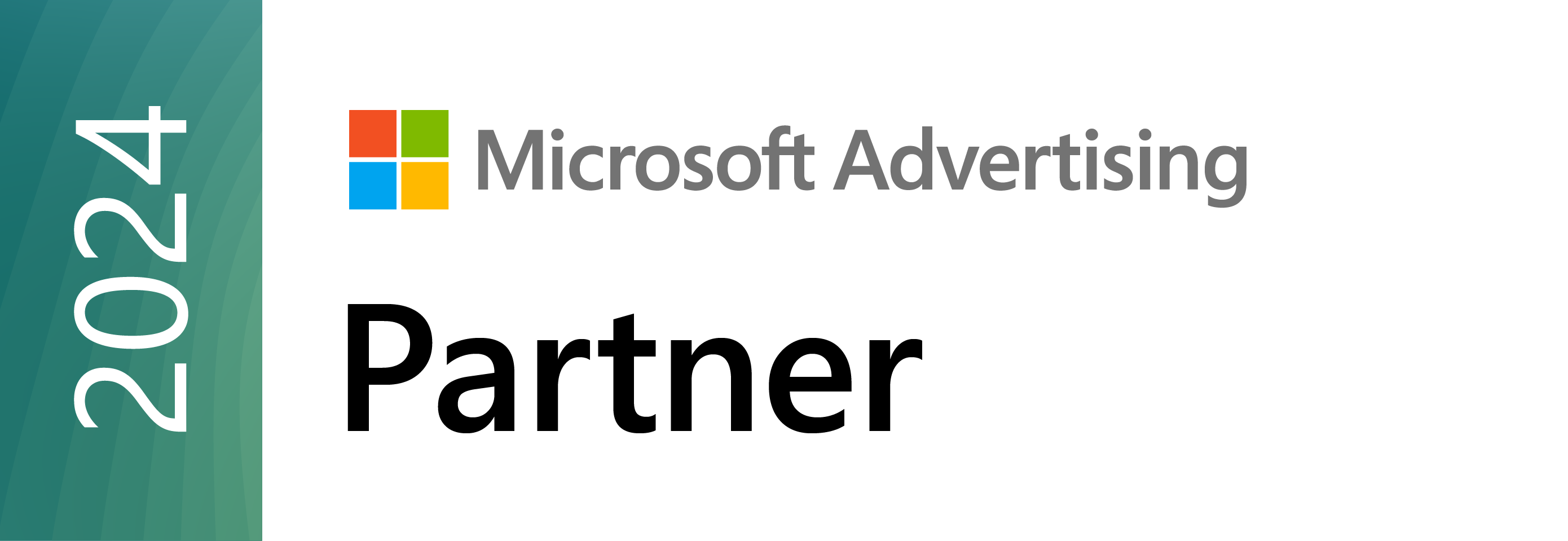 Microsoft Advertising Partner badge with year 2024 on a green vertical bar.