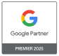 Google Partner badge with Premier 2025 label.