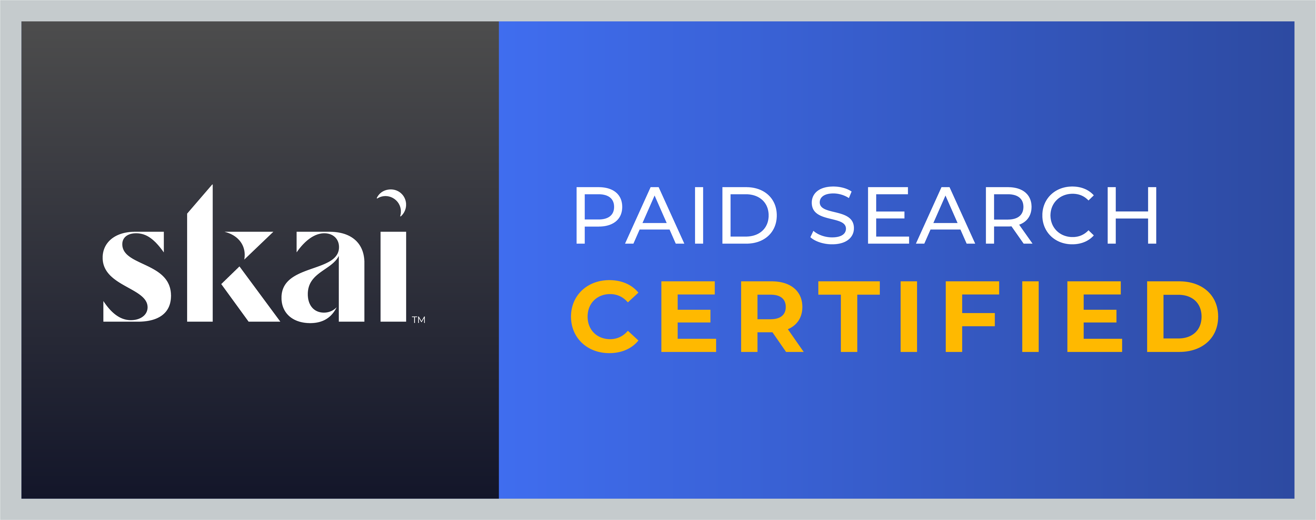 Skai logo with blue badge stating Paid Search Certified.