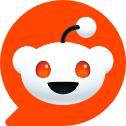 Reddit icon with a white alien face and antenna inside an orange speech bubble.