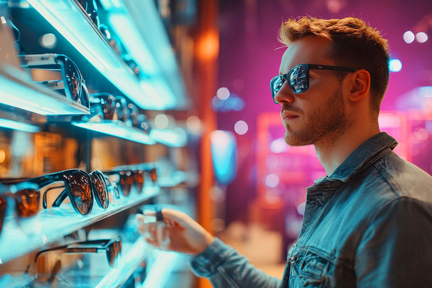 A man shopping for sunglasses
