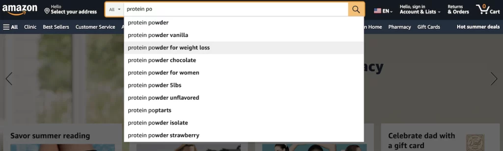 screenshot of amazon search