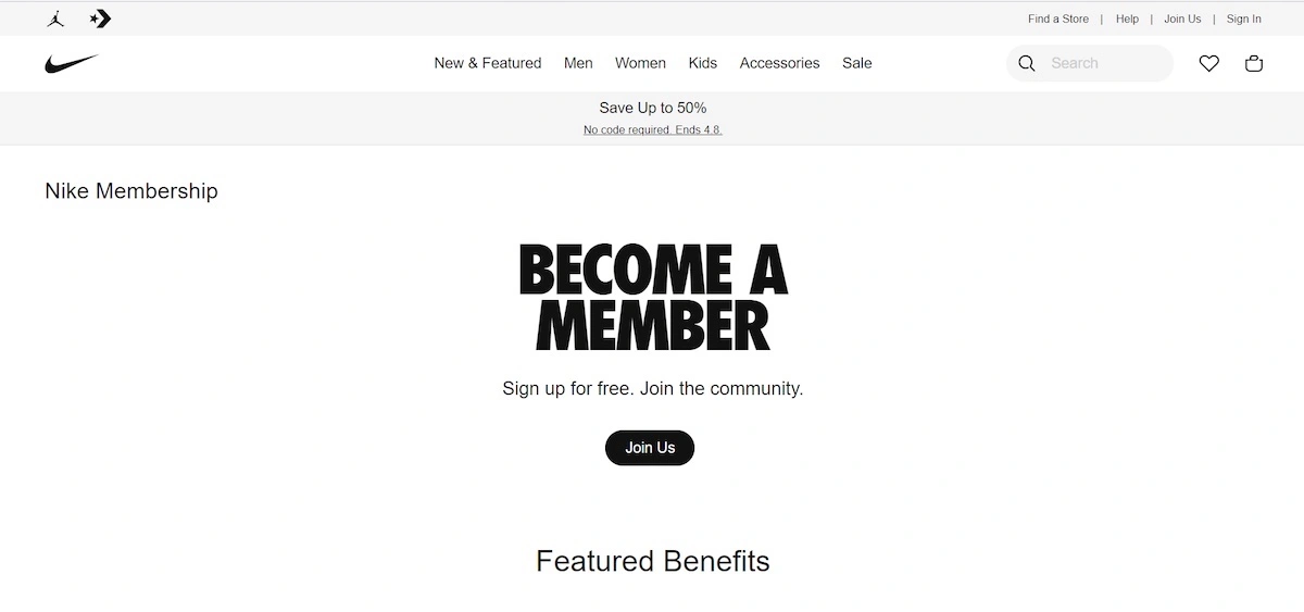 screenshot of Nike membership