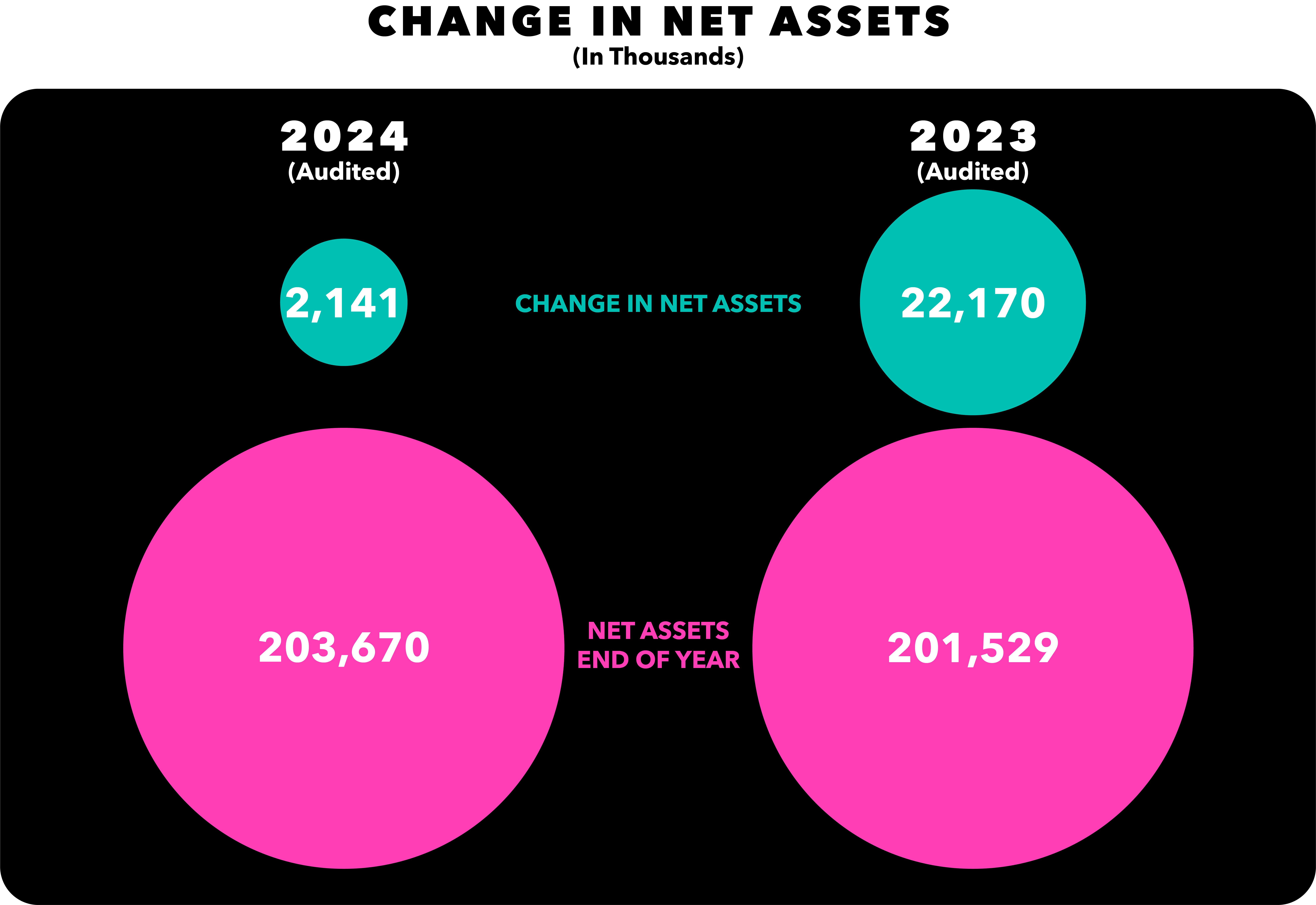 Comparison of net assets changes and year-end totals between 2024 and 2023 audited results