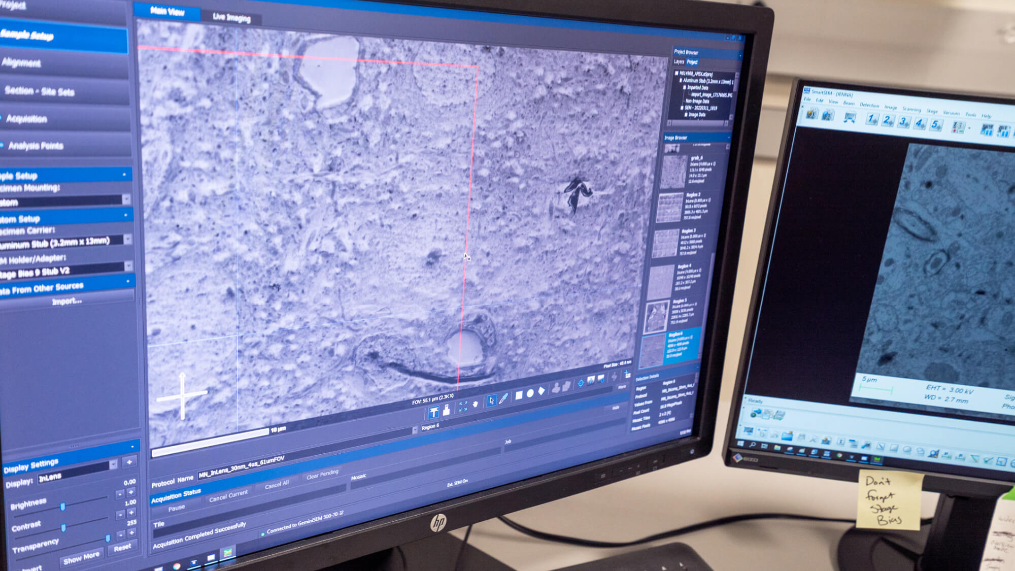 Geologic survey software showing aerial imagery with geological features and analysis tools.