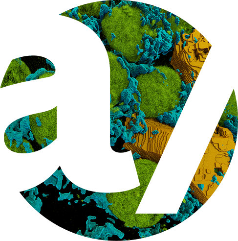 Stylized spiral design with moss, coral textures, and fish imagery in green, blue, and gold