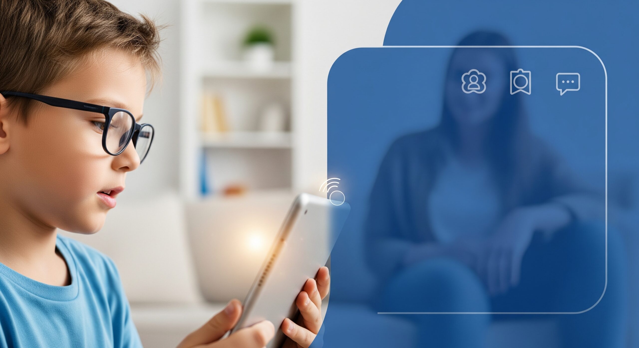 Young boy reading on a digital device for kids reading growth