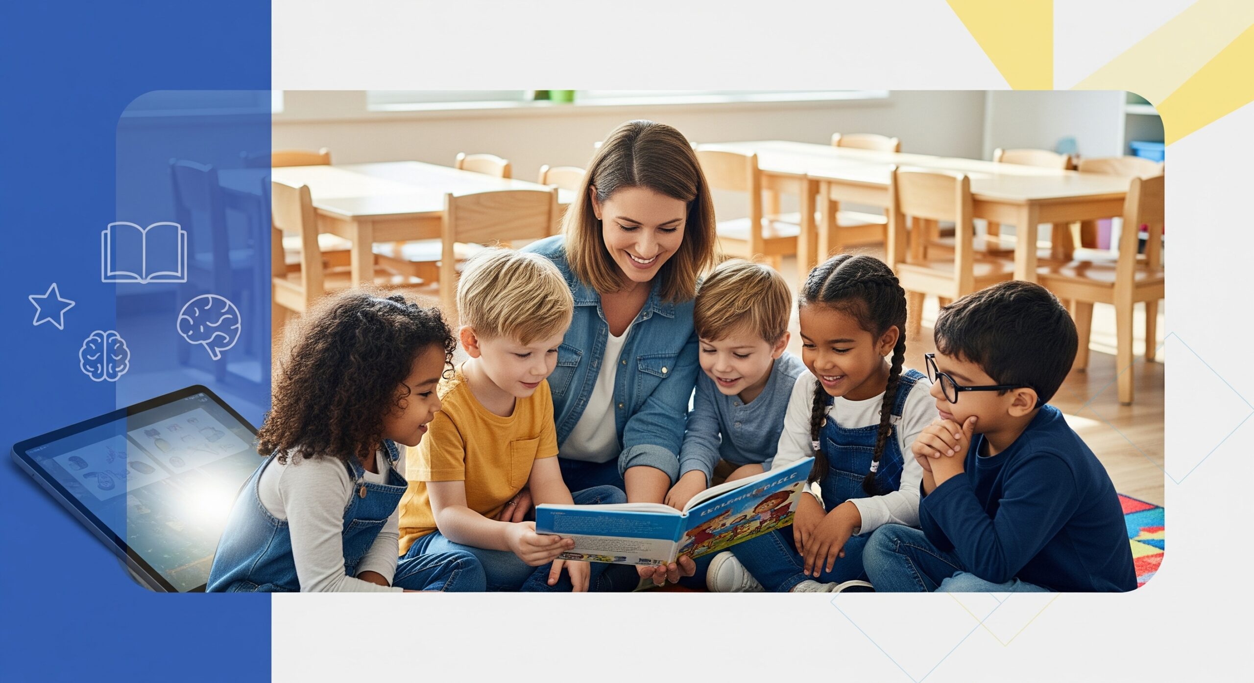 Diverse group of kids reading with a teacher for reading growth