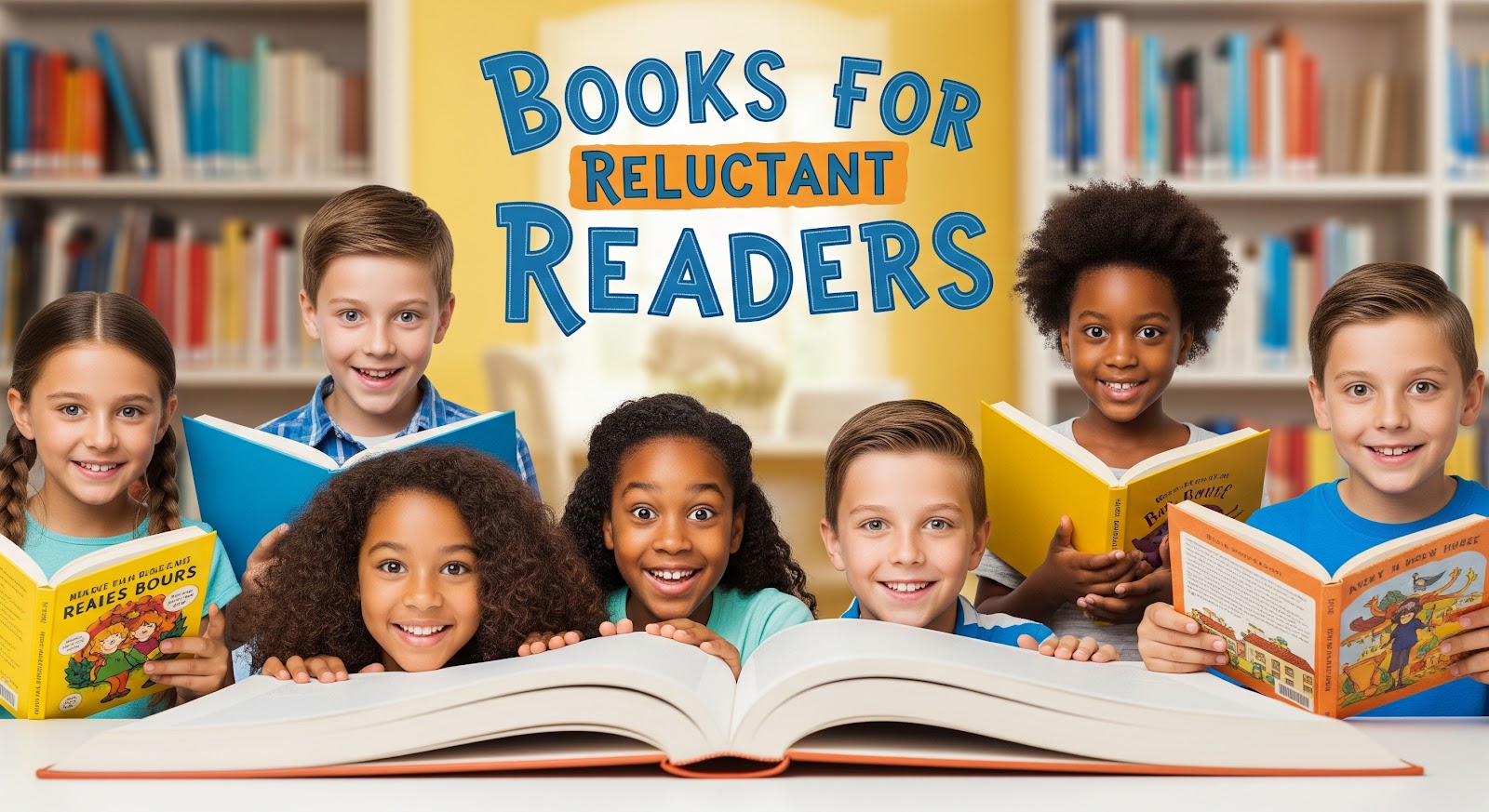 Children reading engaging books together.