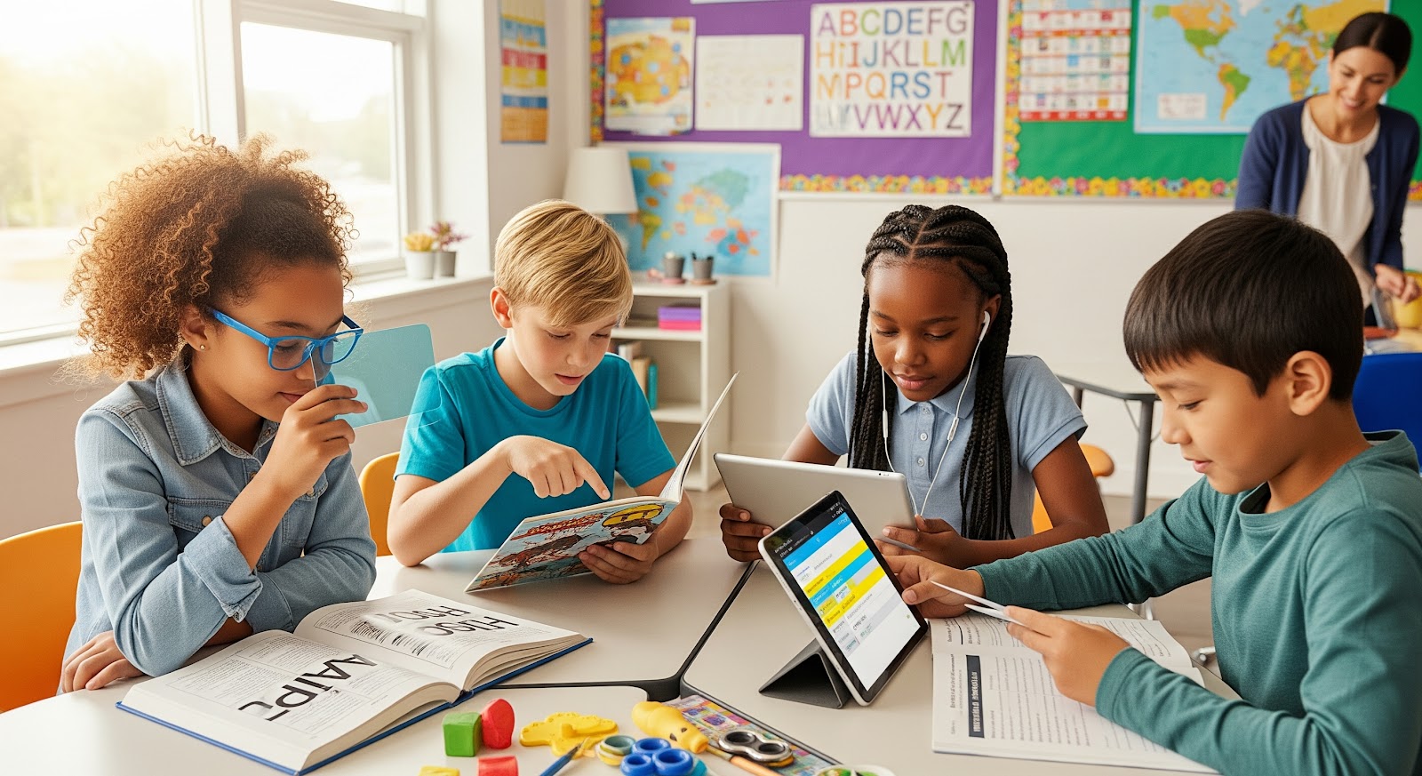 Children engaged in reading activities.