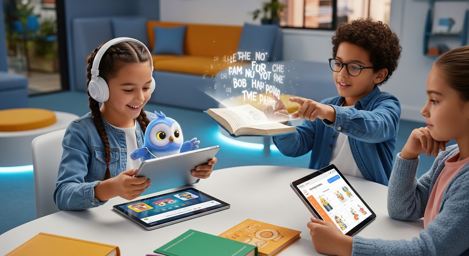 Children engaging with digital reading tools.